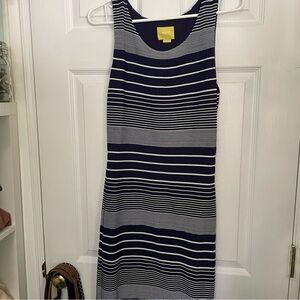 Anthropologie Maeve blue and white striped midi length bodycon dress size medium